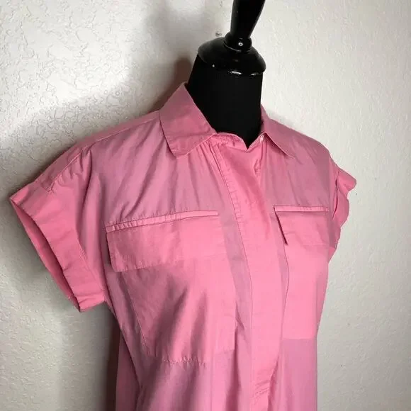 NavyBleu pink short sleeve button front shirt dress size Small - Picture 2 of 13